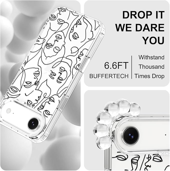 MOSNOVO for iPhone Air Case | Military Grade 6.6ft Drop Tested | Camera Control | Clear with Abstract Face Line Art Design