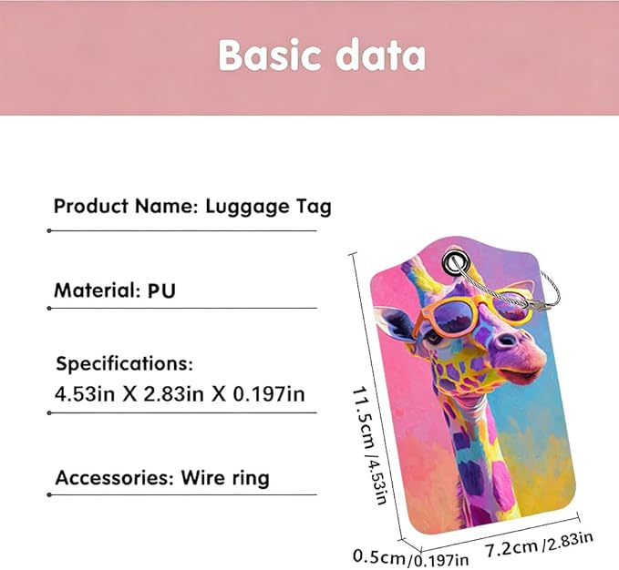 2 Pack Giraffe Luggage Tags for Suitcases, Floral & Sunglasses Animal Travel ID Tags with Privacy Cover, PU Leather Bag Identifiers, Spring & Summer Vacation Essentials, Mother's Day