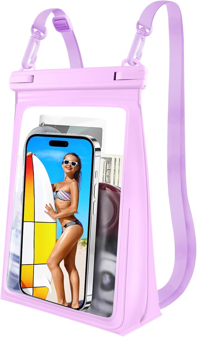 Large Floating Waterproof Phone Pouch, Cell Phone Dry Bag for iPhone 17 16 15 14 13 Pro Max Galaxy Google All Phones, IPX8 Waterproof Bag for Beach Vacation Purple