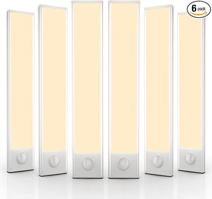 6 Pack Under Cabinet Lights Wireless, 50 LED Motion Sensor Light Indoor Rechargeable Magnetic Closet Lights Battery Operated, Under Counter Lights for Kitchen, Wardrobe, Stairs, Warm Light