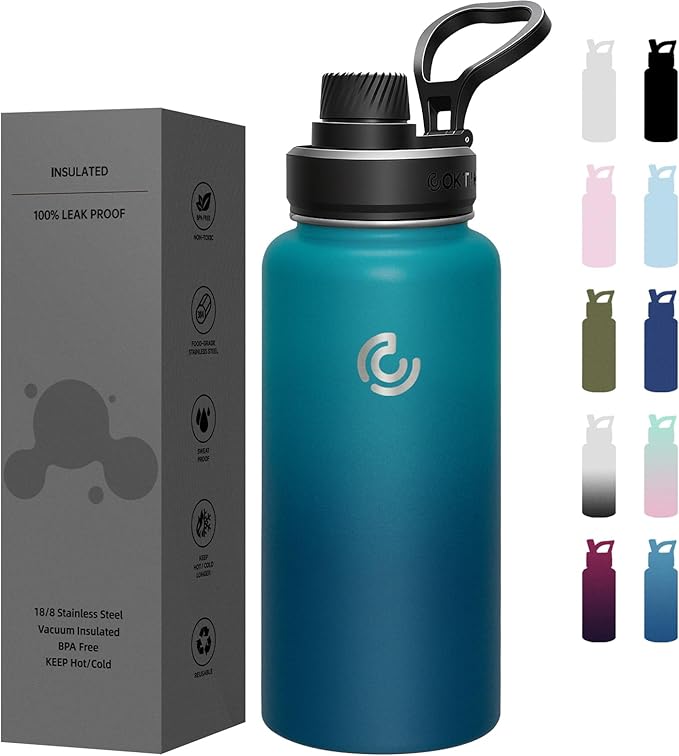 Sports Water Bottle 32oz, Insulated Water Bottle with Handle,Stainless Steel,Simple Modern,Suitable for Travel, School, Boy, Girl(Dark Night)