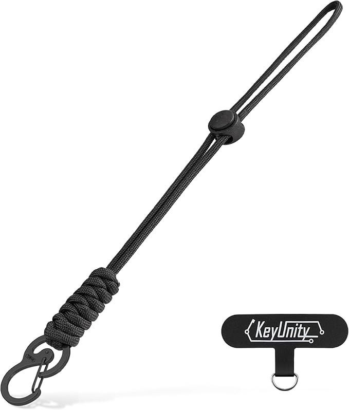 KeyUnity KC01 Braided Paracord Carabiner with Cord Lock, Keychain Phone Camera Bag Wrist Hand Strap for Daily & Outdoor