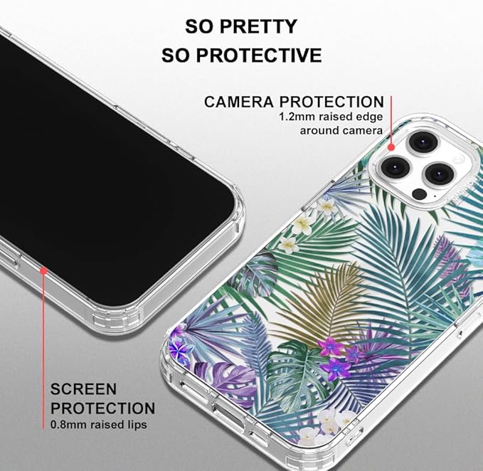 MOSNOVO Case for iPhone 12 & iPhone 12 Pro, [Buffertech 6.6ft Military-Grade Drop Protection] [Anti Peel Off Tech] Clear TPU Bumper Phone Case Cover Design - Tropical Rainforests