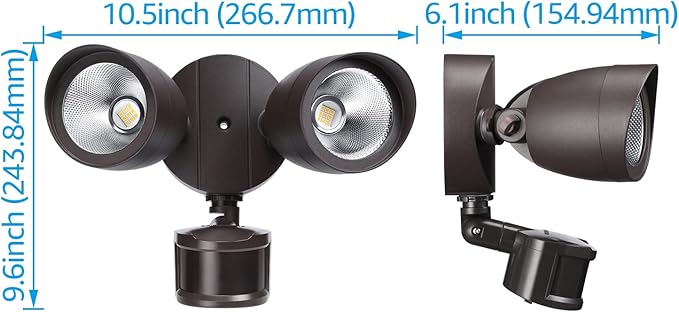 LEONLITE Motion Sensor Flood Light, ETL Listed, Aluminum LED Security Lights Dusk to Dawn, Adjustable Dual Heads, IP65 Waterproof, 1400lm Outdoor Floodlighting Fixture, 3000K Warm White, Bronze