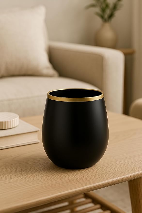 Oojami 40 count 12 Ounce Cups Unbreakable Stemless Plastic Wine Champagne Whiskey Glasses Elegant Durable Disposable Indoor Outdoor Ideal for Home, Office, Bars, Wedding, Black Gold Rim Matte