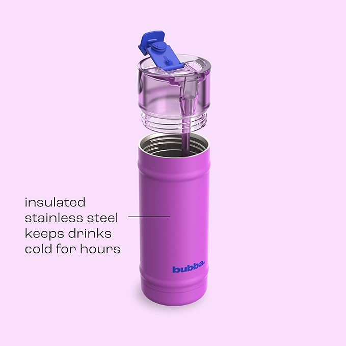 bubba 18 oz Dualsip Insulated Stainless Steel Water Bottle with Straw - Reusable, Leakproof, Lightweight, Dishwasher Safe, Lead-Free and BPA-Free, Moodbooster