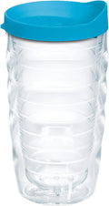 Tervis Clear & Colorful Lidded Made in USA Double Walled Insulated Tumbler Travel Cup Keeps Drinks Cold & Hot, 10oz Wavy, Turquoise Lid