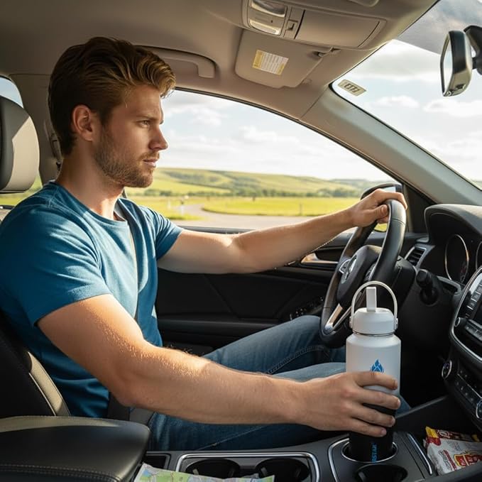 SENDESTAR Water Bottle,Wide Mouth Stainless Steel Vacuum Insulated Double Wall Keep Liquids Cold or Hot All Day,Sweat Proof Sport Design,Fit Car Cup Holder,White Black Gradient,32 Ounces