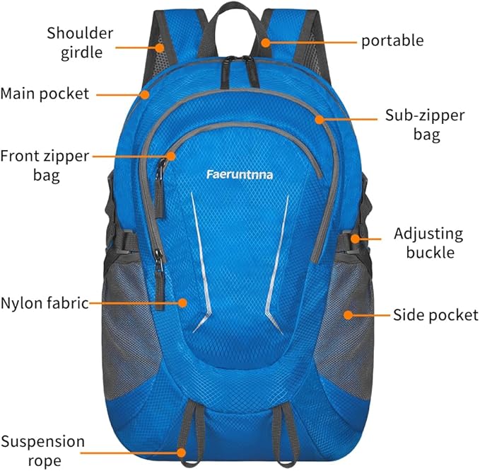 30L Large capacity Lightweight Packable Foldable Backpack，women and men Hiking backpack，Outdoors Travel Backpack (Blue)