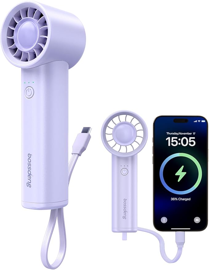 Portable Handheld Fan with Power Bank(High-Speed),3 IN 1 USB Rechargeable Mini Personal Fan with Flashlight,Small Size for Outdoor/Travel/Beach/Concerts/Summer.Gifts for Girl,Women.Purple