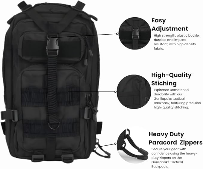 30L Black Tactical Backpack - MOLLE Military Bug Out Bag, Small Survival Rucksack & EDC Daypack for Hunting, Hiking, Camping, Travel - Outdoor Gear for Men & Women