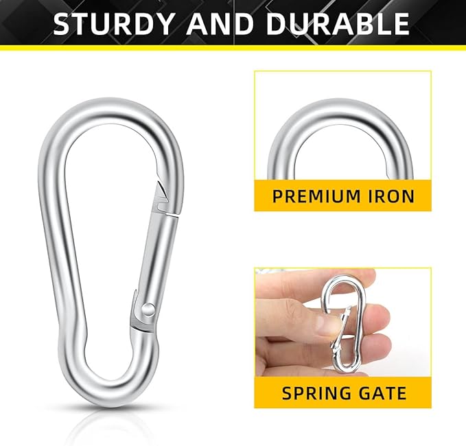 12 Pack Spring Snap Hook Heavy Duty Snap Carabiner Clip for Outdoor Camping Hiking Fishing Traveling Swing Hammock Set 2 Inch Snap Hooks for Gym Quick Link Keychain Carabiners Spring Clips (Silver)
