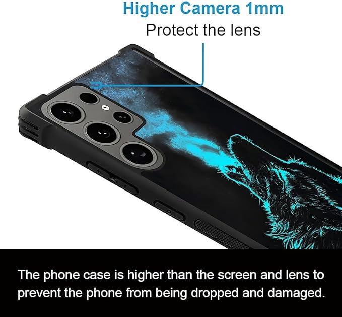 for Samsung Galaxy S24 Ultra Case, Blue Breathing Wolf Pattern Graphic Design Girl Boy Soft Silicone Hard Acrylic Shock Protection for Samsung Galaxy S24 Ultra