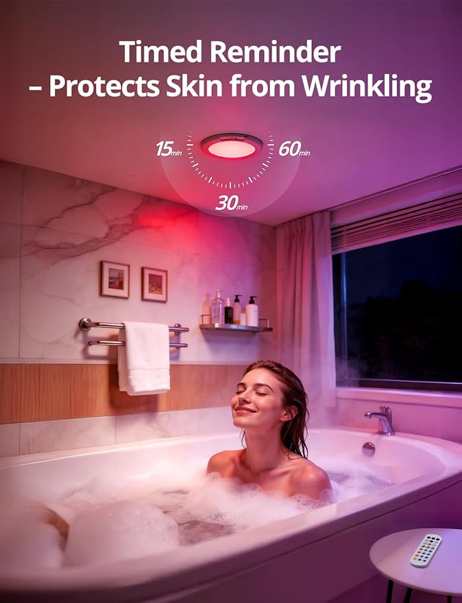 Bojim Rechargeable RGB Waterproof Shower Ceiling Light for Bathroom Inside, 13 Color Changing Motion Sensor Wireless LED Mood Battery Operated Wall Lights with Remote for Bedroom Party