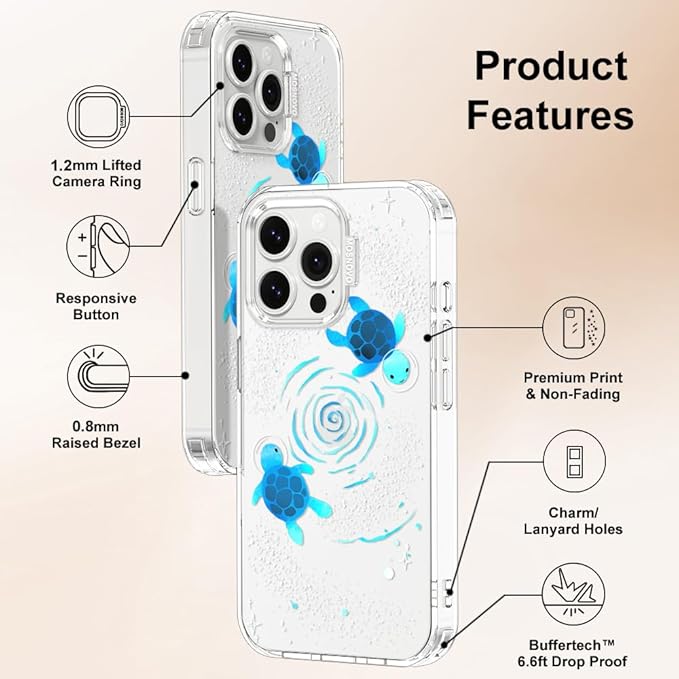 MOSNOVO Case for iPhone 14 Pro Max, [Buffertech 6.6ft Military-Grade Drop Protection] [Anti Peel Off Tech] Clear TPU Bumper Phone Case Cover Design - Space Turtle