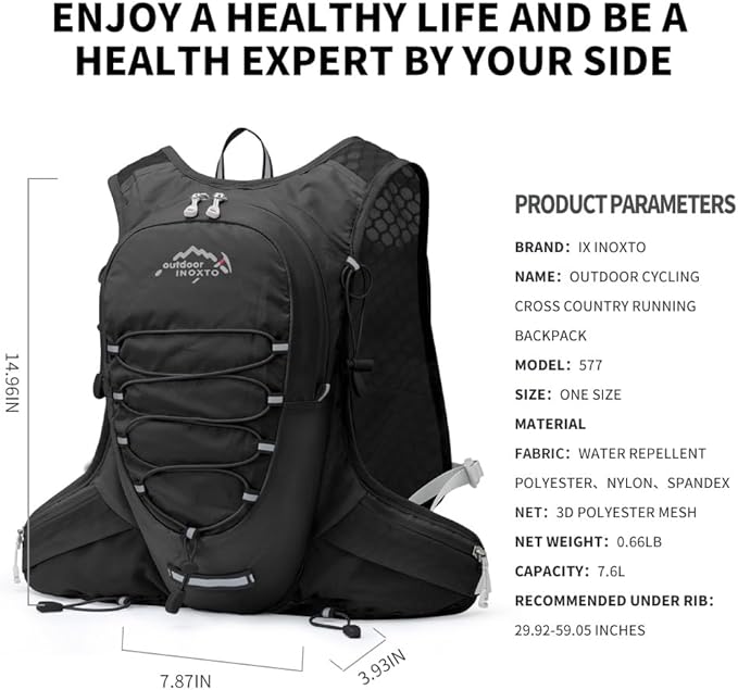 IX INOXTO Running Hydration Vest for Men Women Water Backpack for Running 3L Running Hydration Pack for Trail Running Marathon Race Hiking