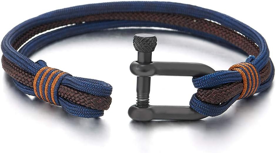 COOLSTEELANDBEYOND Men Women Steel Screw Anchor Shackle Nautical Sailor Rope Wristband Wrap Bracelet