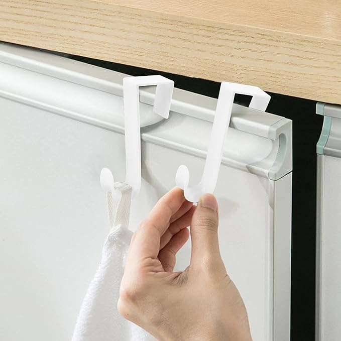 Over The Door Hooks, 10 Pcs Plastic Over The Door Hooks Hangers Durable Cabinet Door Hooks Organizer White Door Hooks for Bathroom, Bedroom, Kitchen (White)