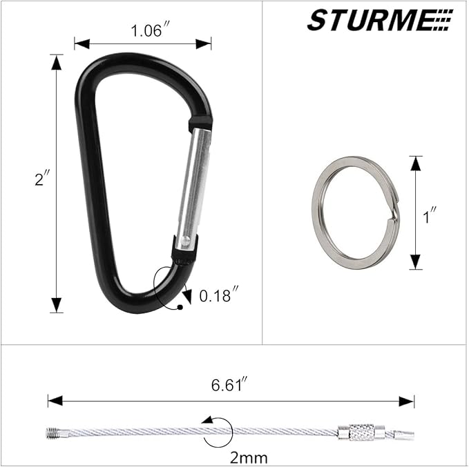 STURME 2" Aluminum D Ring Carabiners Clip D Shape Spring Loaded Gate Small Keychain Carabiner Clip Set Outdoor Camping Mini Lock Snap Hooks Spring Link Key Chain Durable Improved 24 PCS