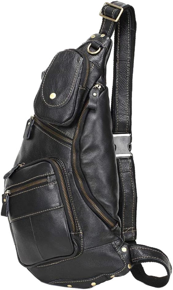 Hebetag Vinatge Leather Sling Bag Crossbody Backpack for Men Travel Outdoor Hiking Large Cool Shoulder Chest Pack Bags Daypack