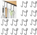 12Pcs Over Cabinet Double Hooks, Stainless Steel Over Cupboard Door Towel Hanger Multi-Purpose S-Shaped Hooks for Kitchen,Bathroom (Black)