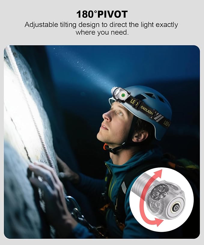 2 in 1 Detachable Flashlight & Headband, LED Rechargeable Headlamp for Adults - Hard Hat Light Running Head Lamp with Red Light, Magnet, 180° Tilt, 7 Modes, Outdoor, Emergency 1PC