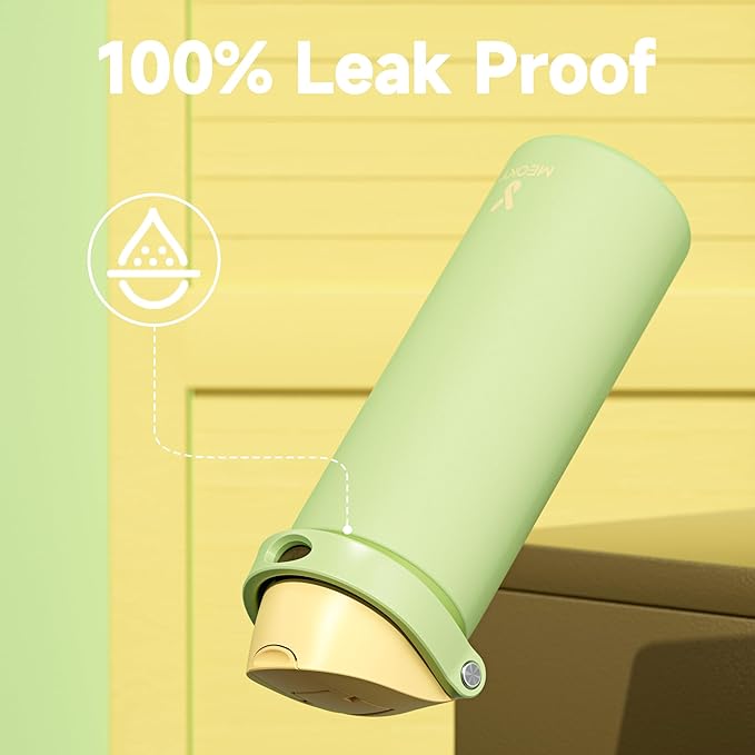 24 oz Insulated Water Bottle with Straw: Meoky Stainless Steel Metal Water Bottle with 2-in-1 Lid - Leak Proof, Cold for 24 Hours, Protective Silicone Base, BPA-Free for Sports Travel Car, Sprout