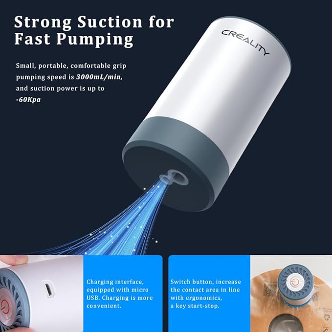 Creality 3D Printer Filament Storage Bags 40 x 40 CM, Large Transparent Sealed Bags with Electric Pump Dust Proof Humidity Resistant Keeping Filament Dry, Reusable Vacuum Storage Bags 8 PCS
