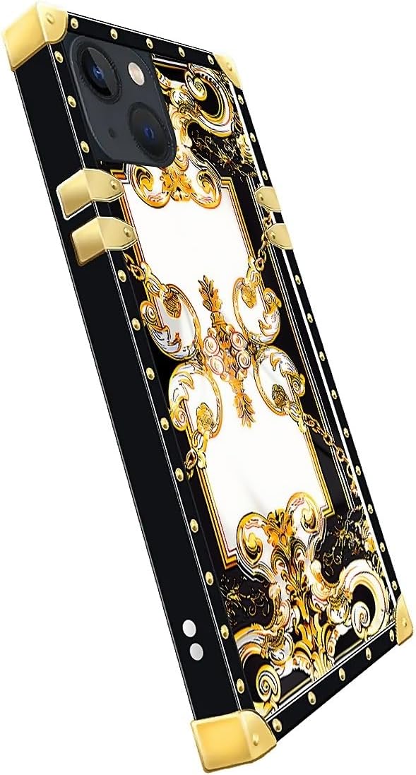 Compatible with iPhone 15 Case, Gold Grain Flowers Luxury Golden Decoration for Girl Women Soft TPU Shockproof Protective Hard PC Back for iPhone 15