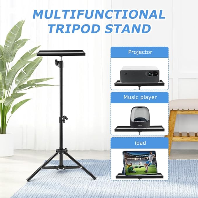 Projector Stand Tripod, 21'' to 44'' Height Adjustable Portable Laptop Tripod Stand, Multifunctional DJ Rack Stand Holder for Outdoor Office Home Stage Studio Holder(COLOR:Black)