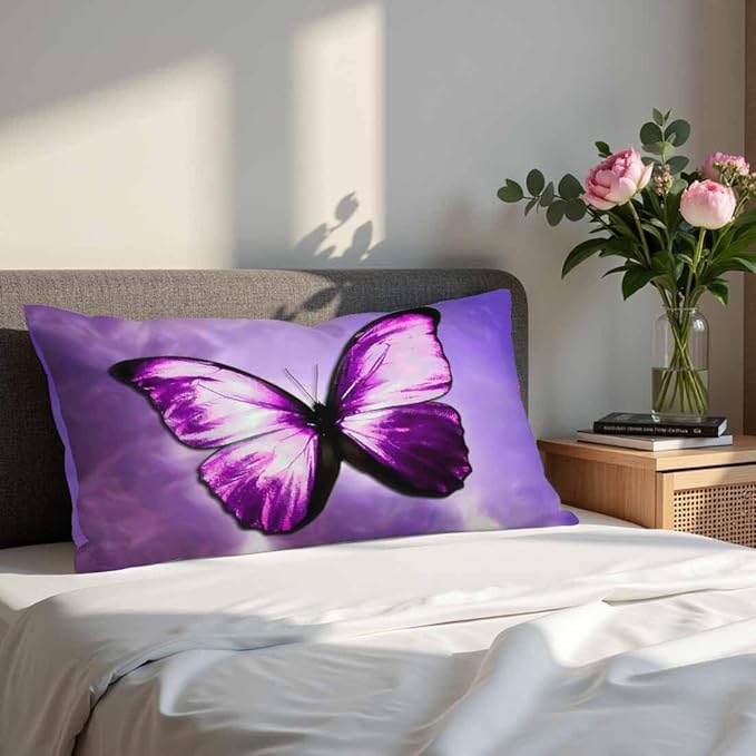 Purple Butterfly Couch Pillow Covers 12 X 20 Vibrant Magical Nature Insect Set of 2 Pillowcases Velvet Outdoor Cushion Pillow Cases Decorative for Home Bed Sofa Couch Hotel