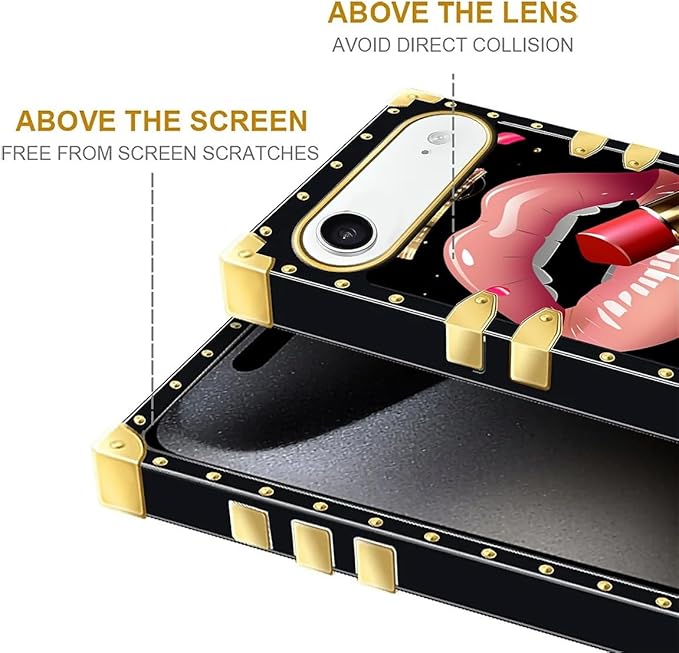 for iPhone 17 Air Case Luxury Golden Decoration for Girl Women Soft TPU Shockproof Protective Hard PC Back for iPhone 17 Air Crazy Pattern Glitter Red Rose Queen Leopard Lipstick
