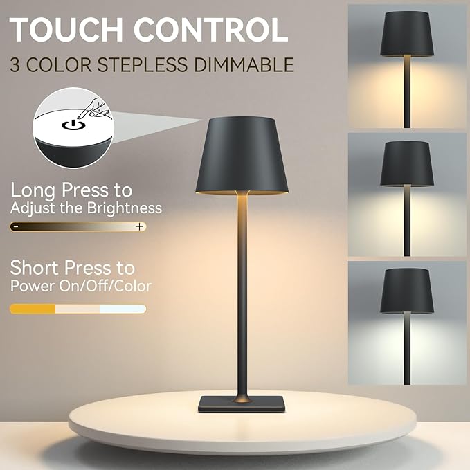 Yogaret 4 Pack Rechargeable Cordless Led Table Lamps,Cordless Lamp with 6000mAh Battery Operated, Portable Indoor/Outdoor Table Lamp for Patio Restaurant Home Dinner Dining Kitchen