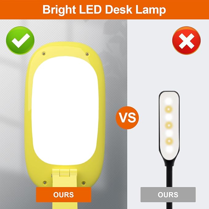 Akejrym LED Desk Lamp for Office Home & Battery Operated Lamp Rechargeable Lamp Foldable & Portable Light, [2-Fold Bracket] 3 Brightness Dimmable Small Desk Lamp Wireless Reading Lamp (Yellow)