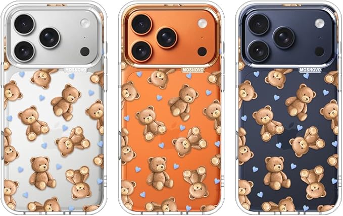 MOSNOVO for iPhone 17 Pro Case, Shockproof Military-Grade Protection 6.6ft Drop Tested, Camera Control, Clear Phone Case for iPhone 17 Pro, Teddy Mood Design