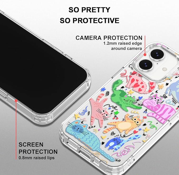 MOSNOVO for iPhone 17 Case, Shockproof Military-Grade Protection 6.6ft Drop Tested, Camera Control, Clear Phone Case for iPhone 17, Doodle Cats Design