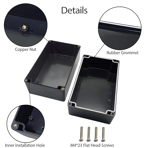 LeMotech Project Box ABS Plastic Junction Box IP65 Waterproof Hobby Box Electrical Boxes Universal Enclosure for Electronic Black 7.7X 4.6X 4.3 inch(200x120x113mm)（Pack of 1