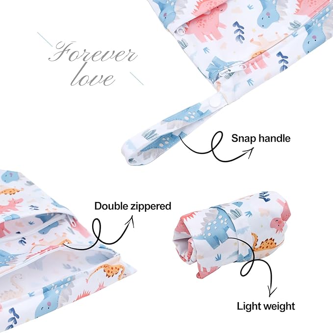 ALVA ALVABABY 2pcs Cloth Diaper Wet Dry Bags Waterproof Reusable with Two Zippered Pockets Travel Beach Pool Daycare Soiled Baby Items Yoga Gym Bag for Swimsuits or Wet Clothes