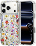 MOSNOVO for iPhone 17 Pro Case | Military Grade 6.6ft Drop Tested | Camera Control | Clear with Wildflower Meadow Design