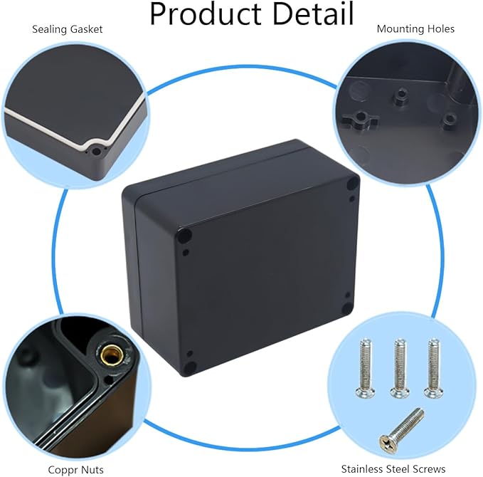 2 Pack Project Box IP65 Waterproof Junction Box ABS Plastic Black Electrical Boxes DIY Electronic Project Case Power Enclosure 4.53"x3.54"x2.17"(115x90x55mm)