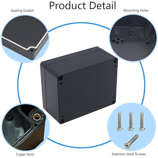 Junction box, Raculety Electrical Project Case Power Junction Box, Project Box Black (4.53"x3.54"x2.17")