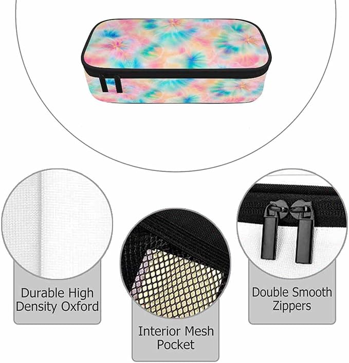 Tie Dye Pencil Case Pink Blue Ring Spray Artistic Design Pencil Bag Pen Markers Pouch Holder Organizer for Boy Girl School Students