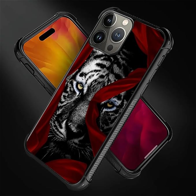 for iPhone 16 Pro Case, Red Ribbon Tiger Pattern Graphic Design Girl Boy Soft Silicone Hard Acrylic Shock Protection for iPhone 16 Pro