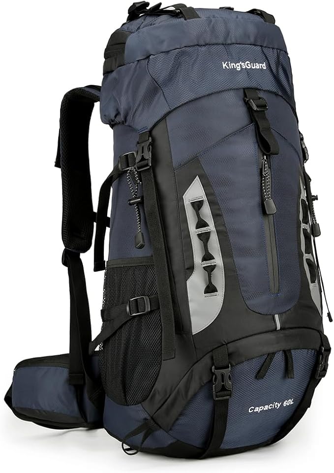 King'sGuard 60L Hiking Backpack for Men and Women Lightweight Camping Hiking Backpack with Rain Cover Large Waterproof Travel Backpack Backpacking Pack (Navy Blue)