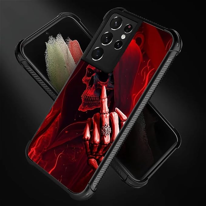 for Samsung Galaxy S21 Ultra Case, Gestures Funny Skull Pattern Graphic Design Girl Boy Soft Silicone Hard Acrylic Shock Protection for Samsung Galaxy S21 Ultra