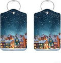 2Pcs Winter Village Luggage Tags for Suitcases, 2.83x4.53 Christmas ID Labels with Privacy Cover, Aesthetic Snowy Town Bag Tags for Backpacks, Holiday Gift for Travelers, Set of 2