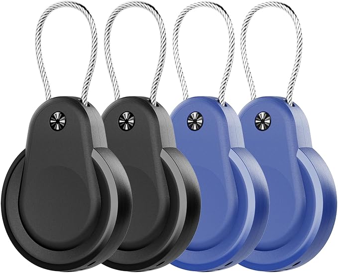 Waterproof AirTag Holder - 4 Pack Lock Case with Keychain for Apple AirTags, Keyring with Wire Cable, Durable & Lightweight AirTags Cover for Key, Kids,Luggage,Backpacks,Pet Collar, Black/Blue