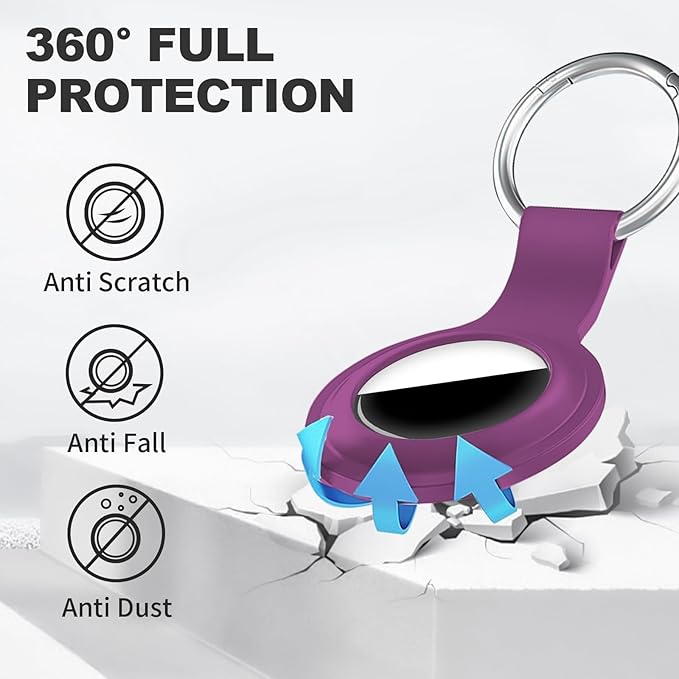 Linsaner Case for AirTag 2nd Gen (2026) & 1st Gen, Silicone Holder Keychain Key Ring, Protective Cover for Apple for Air Tags, GPS Finder Accessories for Bags, Pets, Kids, Luggage, Deep Purple