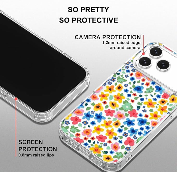 MOSNOVO for iPhone 17 Pro Max Case | Military Grade 6.6ft Drop Tested | Camera Control | Clear with Little Flowers Design