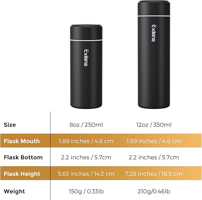 【Upgraded】Exllena Small Insulated Water Bottle 12 oz/350ml– Mini Insulated Water Bottle for Hot & Cold Drinks, Perfect Small Water Bottle for Travel, Purse...(Black)
